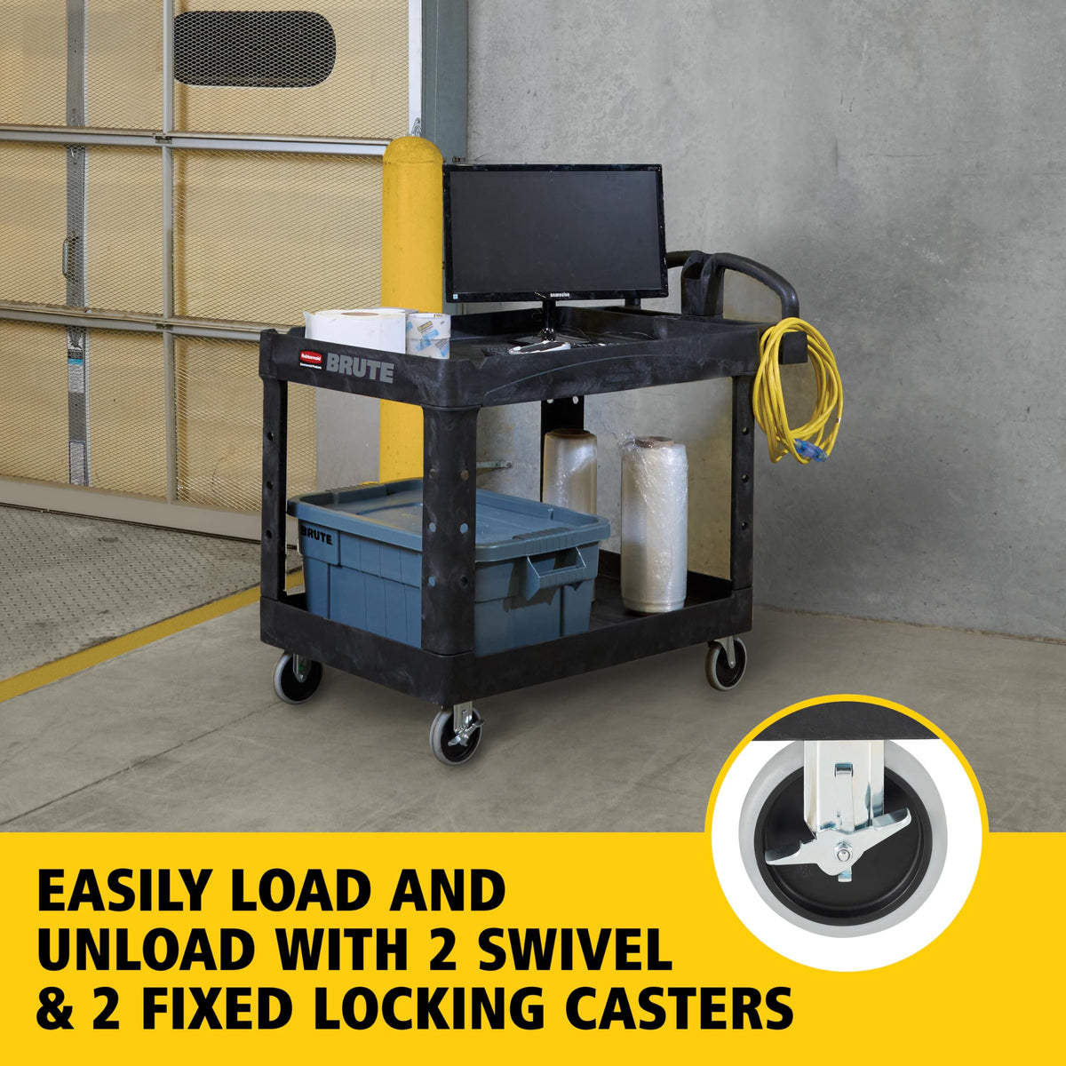 Black 2-Shelf Utility Cart with Lipped Shelves V538