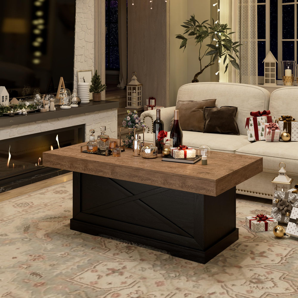 39 in Rustic Coffee Table with X-Design U982