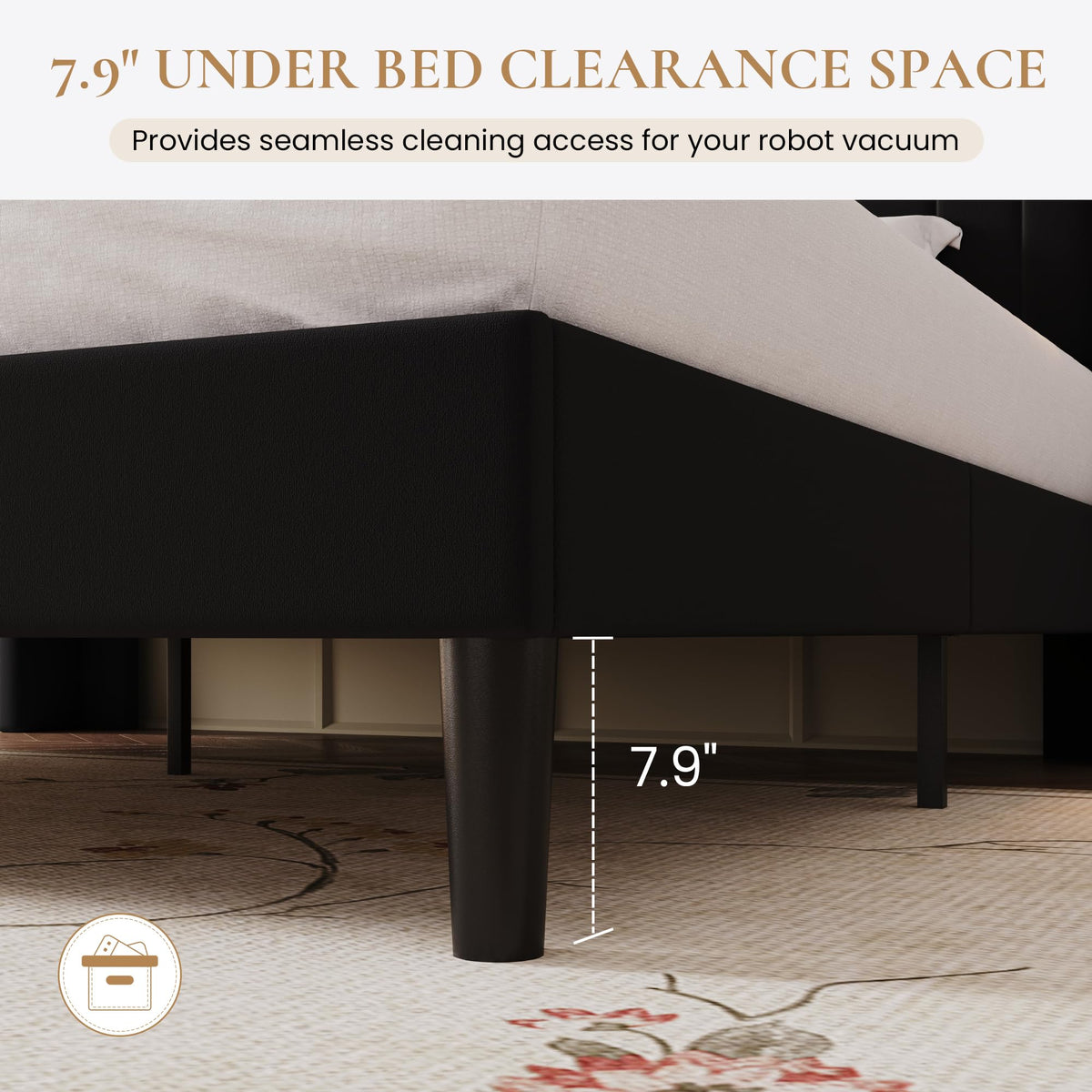 Full Size Velvet Upholstered Platform Bed Frame with Storage Shelf B387