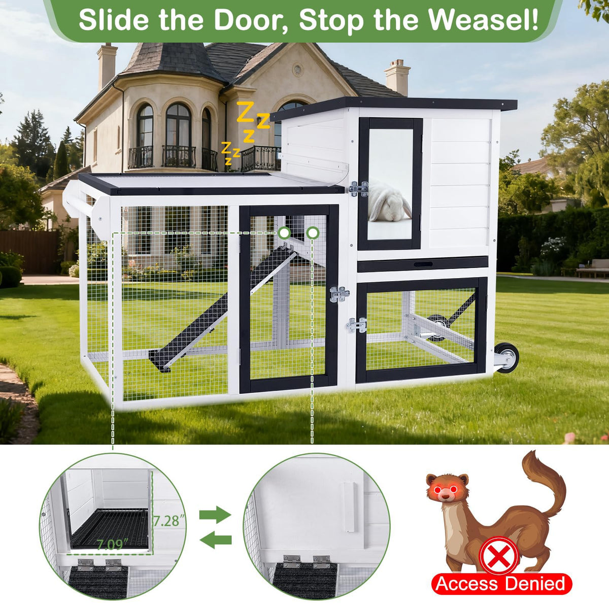 2-Story Rabbit Hutch with Pull-Out Tray & Wheels Q2743
