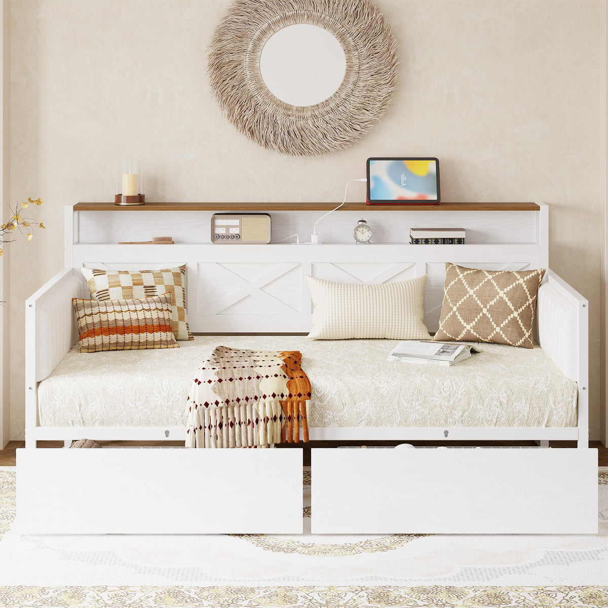 White Twin Daybed with Storage Drawers L556766
