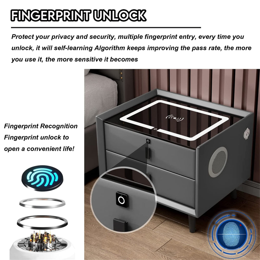 Gray Nightstands with Wireless Charging Station and USB Charging C345
