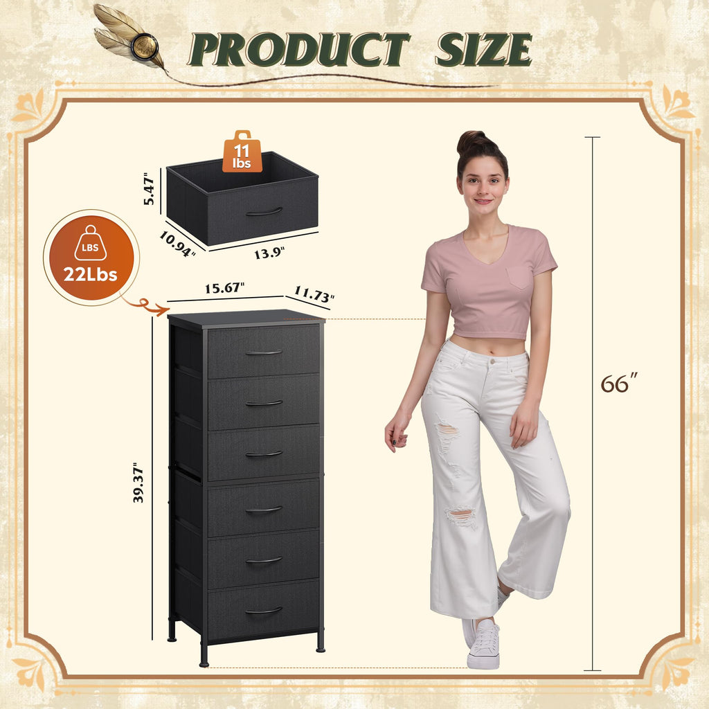 Black 6 Drawer Tall Dresser R4769