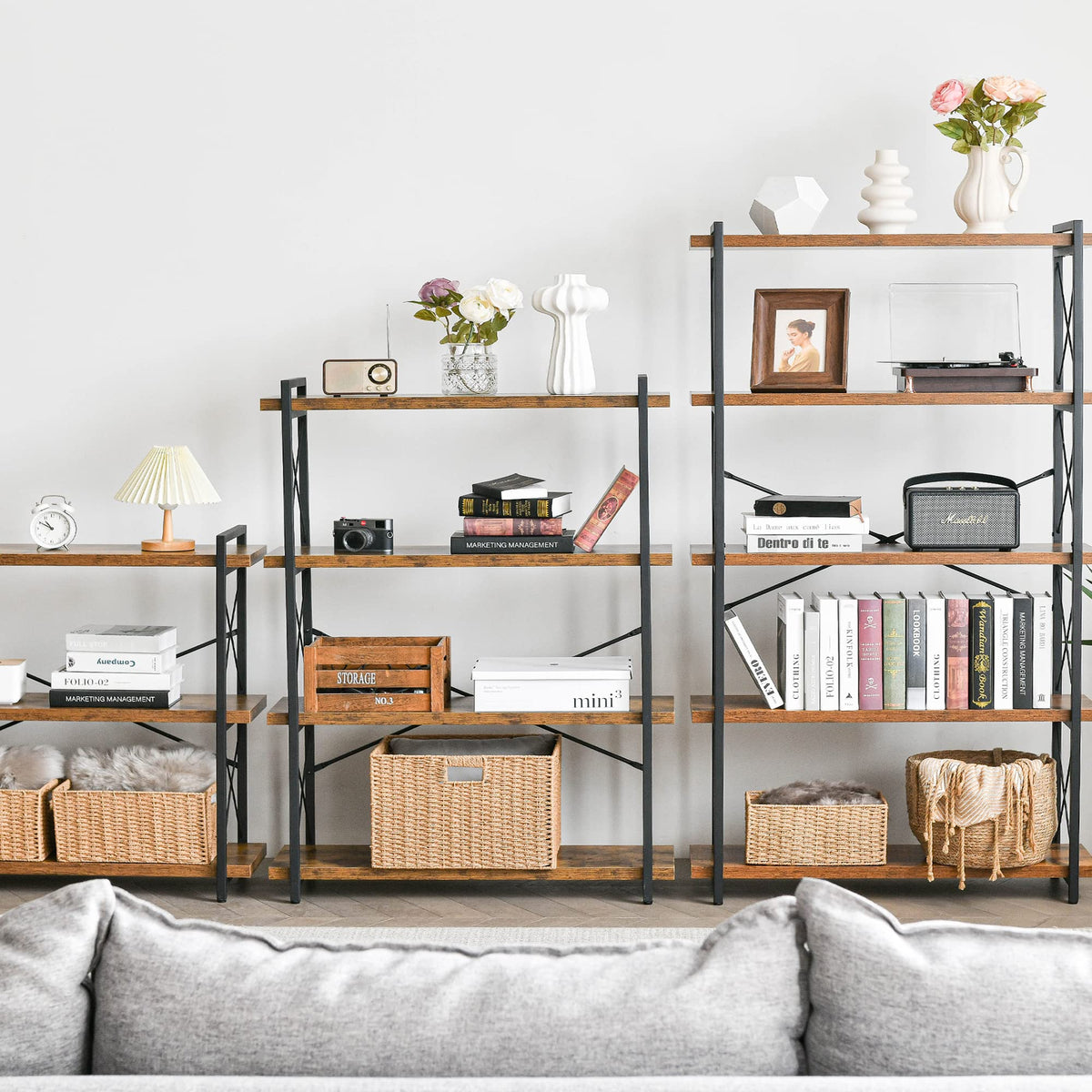 5-Tier Industrial Bookshelf with Metal Frame M164592