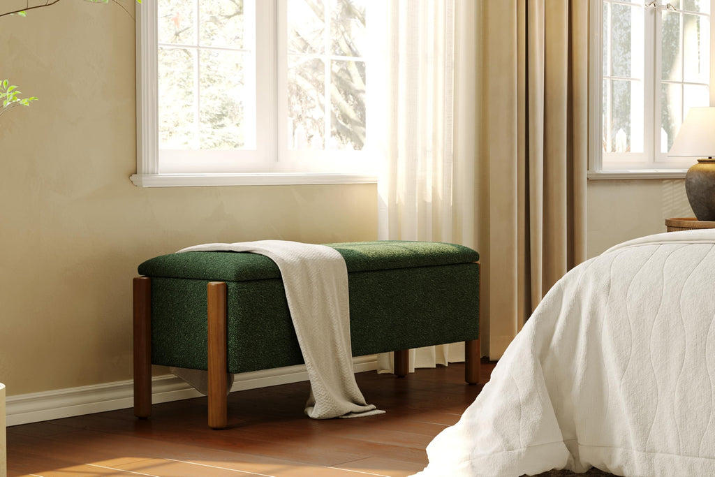 Green Fabric Upholstered Storage Bench I5295