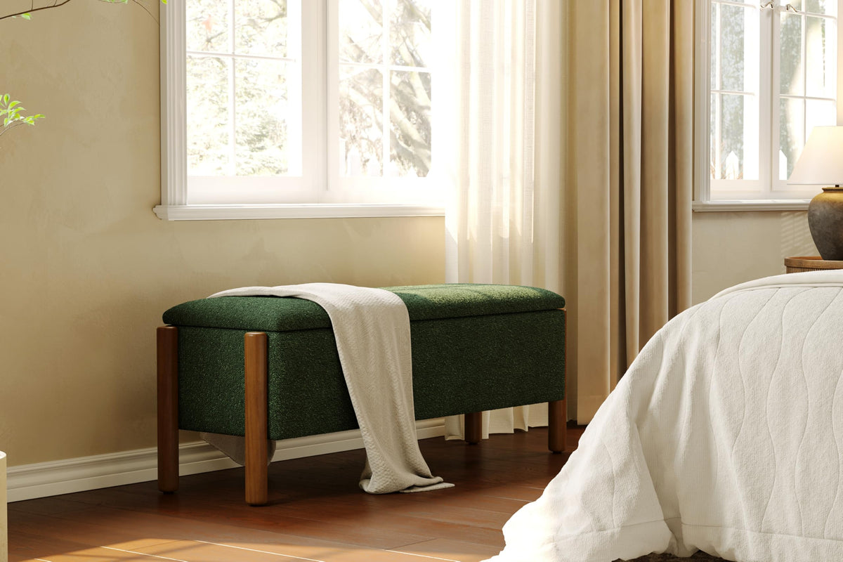 Green Fabric Upholstered Storage Bench I5295