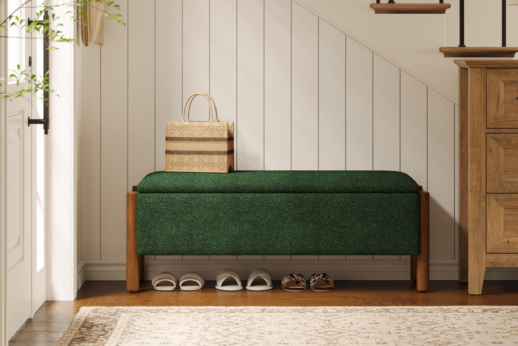 Green Fabric Upholstered Storage Bench I5295