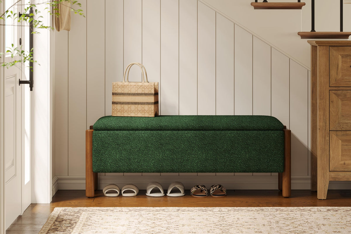 Green Fabric Upholstered Storage Bench I5295