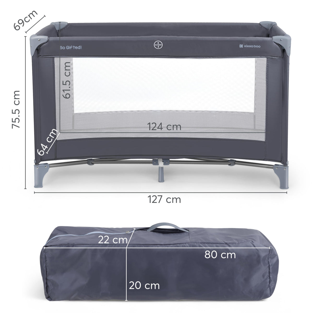 Foldable Lightweight Travel Cot with Carry Bag, Navy Blue I6178