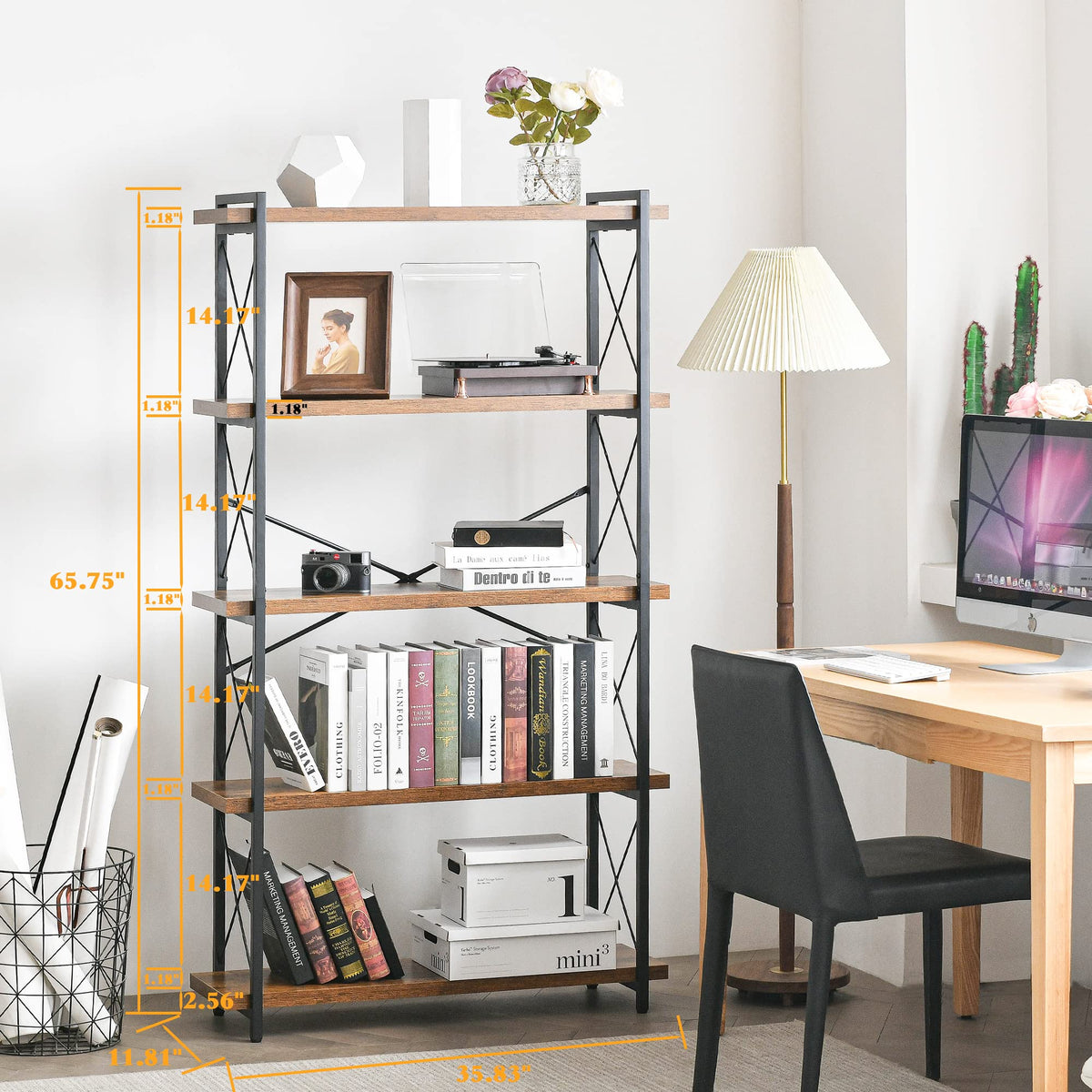 5-Tier Industrial Bookshelf with Metal Frame M164592