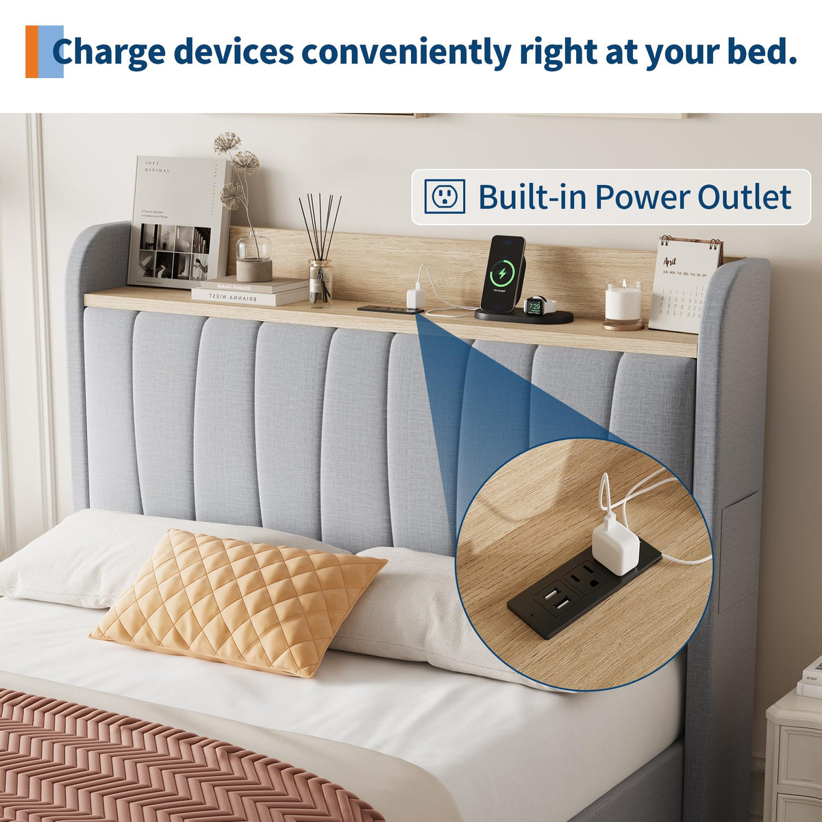 Twin Bed Frame with Storage Headboard and Charging Station G5304