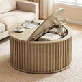 Round Coffee Table with Storage, 35.43" Fluted Center Table P3672