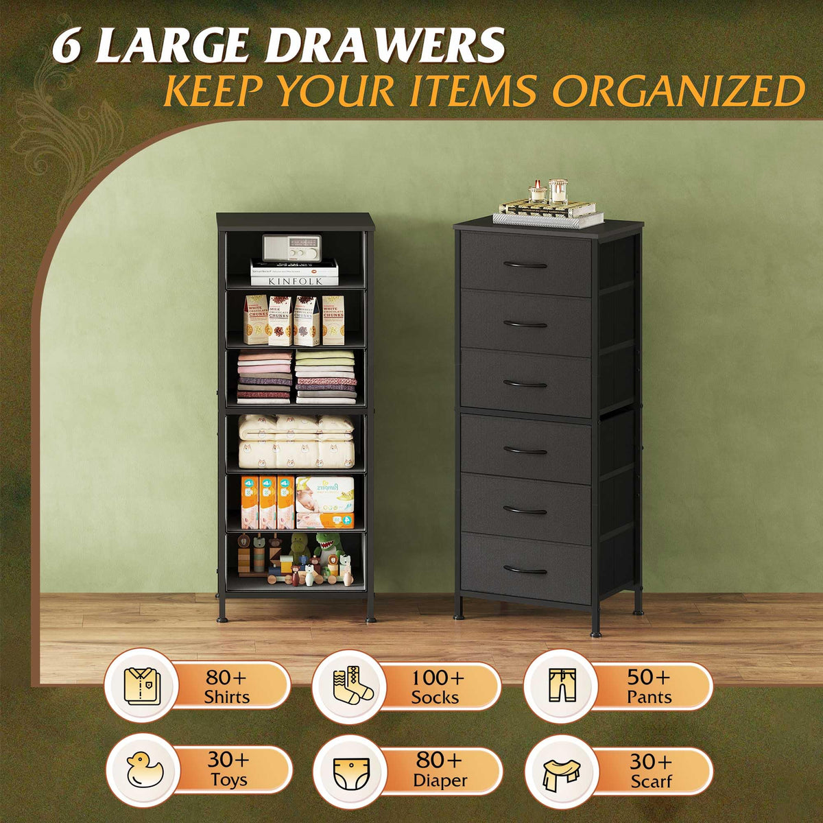 Black 6 Drawer Tall Dresser R4769