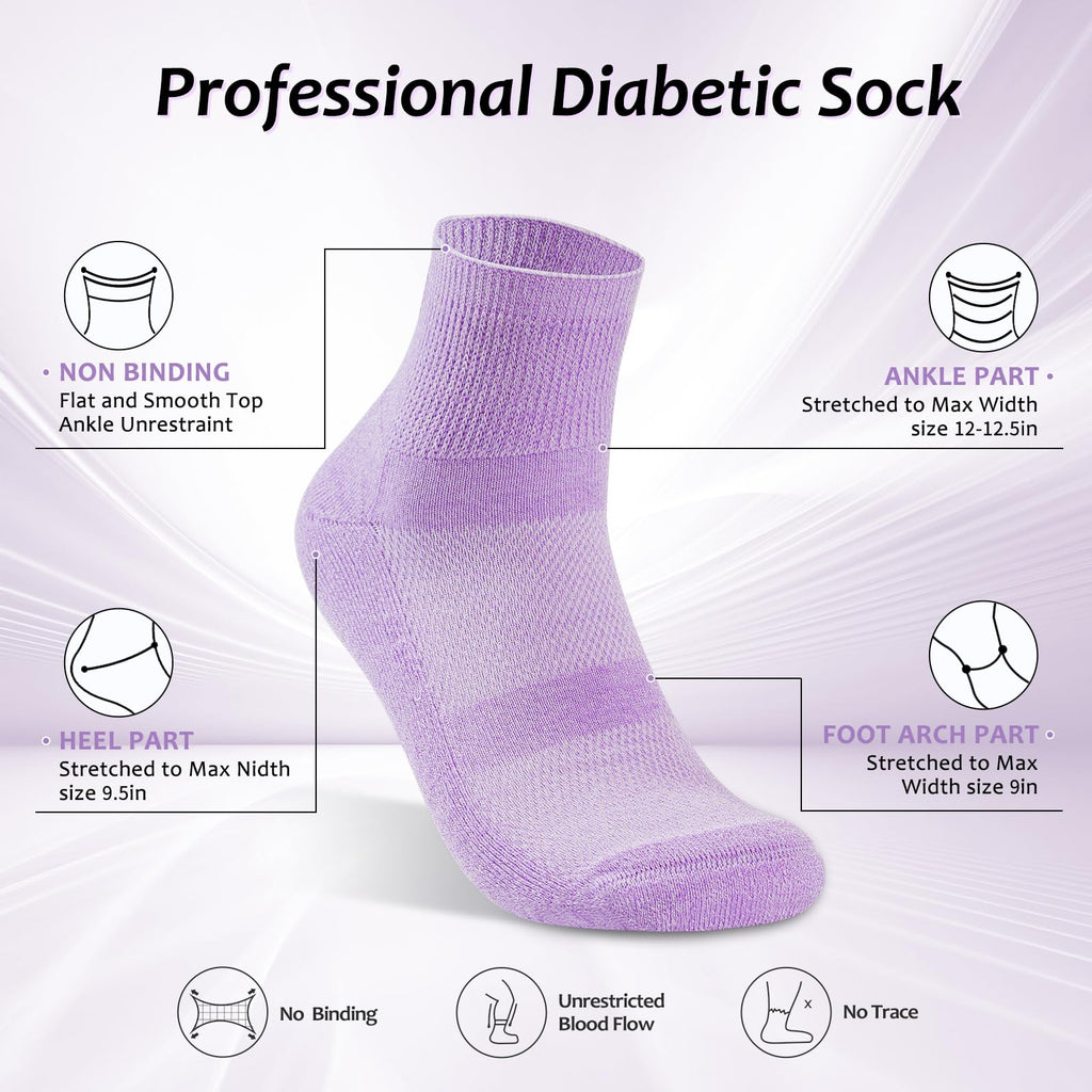 5 Pairs Bamboo Viscose Non-Binding Diabetic Ankle Socks Q5854