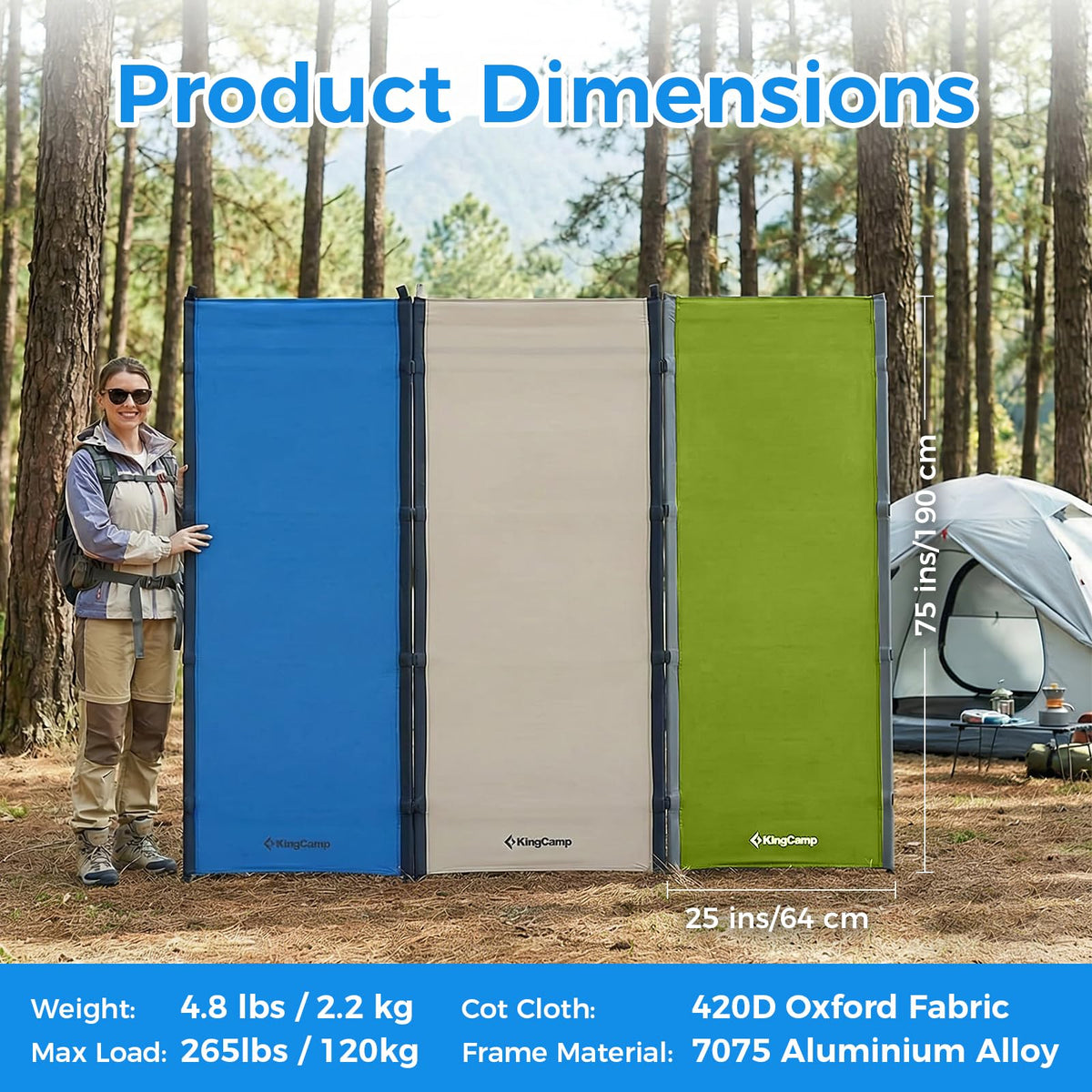 Ultralight Camping Cot 265 Lbs Blue B48147