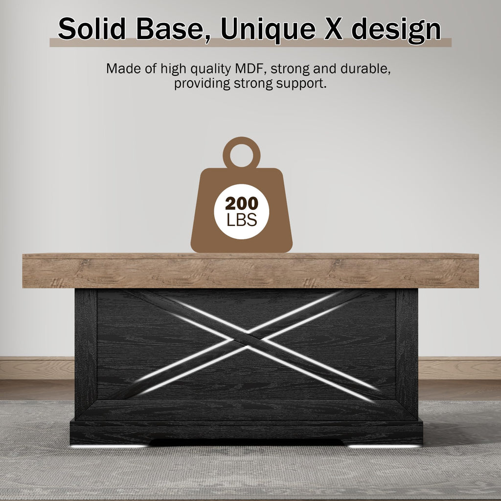 39 in Rustic Coffee Table with X-Design U982