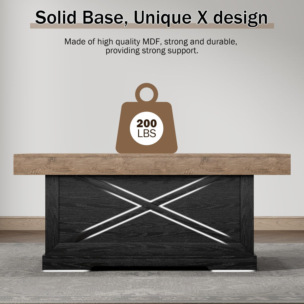 39 in Rustic Coffee Table with X-Design U982