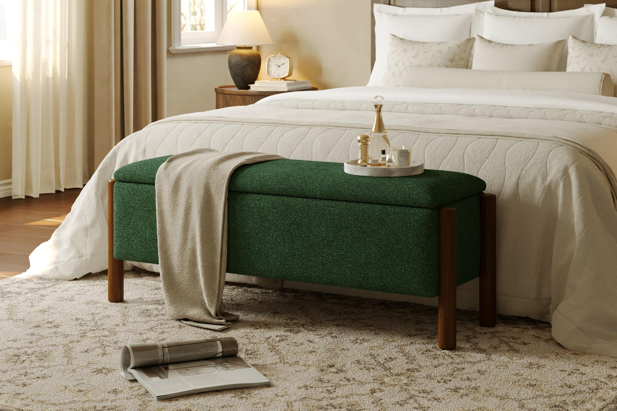 Green Fabric Upholstered Storage Bench I5295