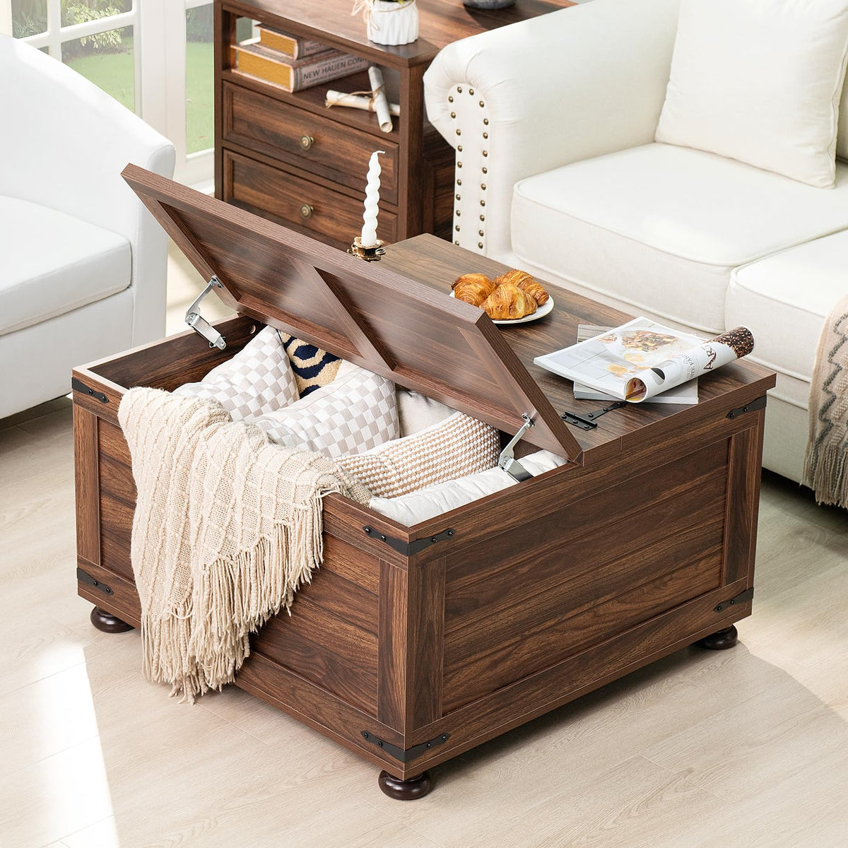 Brown Walnut Coffee Table with Hidden Storage C3163