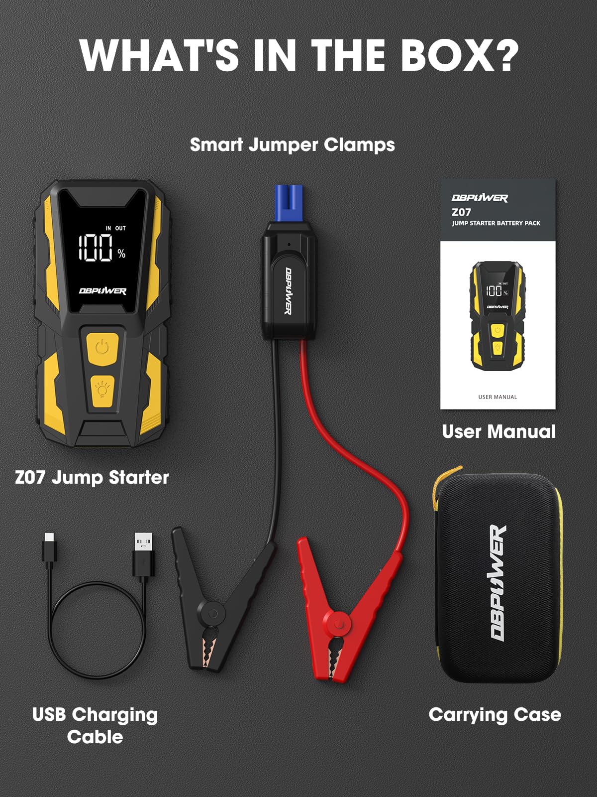 5000A 74Wh 12V Portable Jump Starter with LED Light and Storage Case H950173