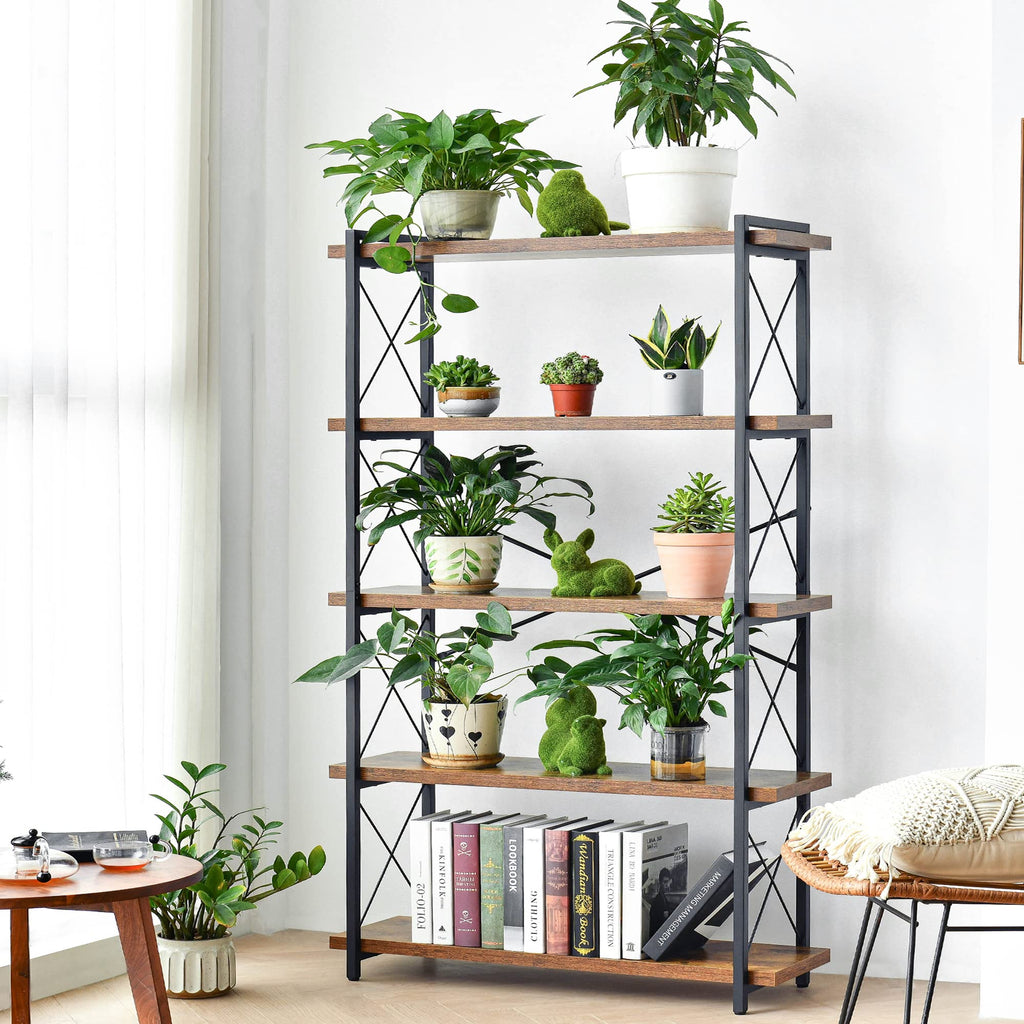 5-Tier Industrial Bookshelf with Metal Frame M164592