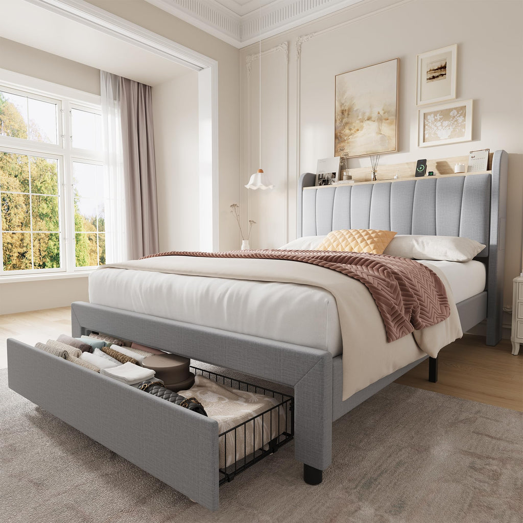 Twin Bed Frame with Storage Headboard and Charging Station G5304