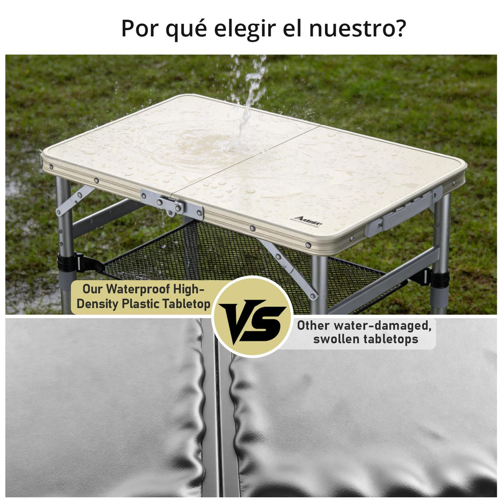 2 ft Small Folding Table, 3 Adjustable Height W1326