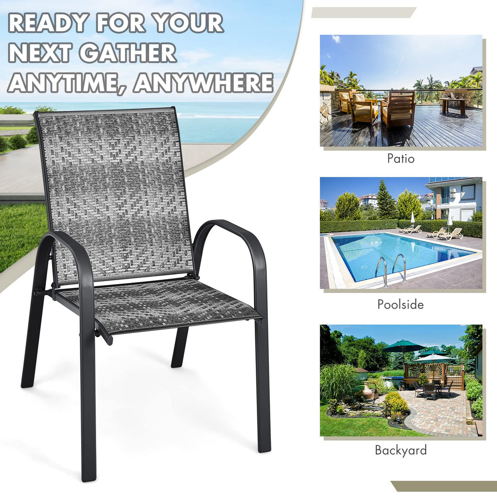 Stackable PE Wicker Patio Arm Chairs Set of 6 C627