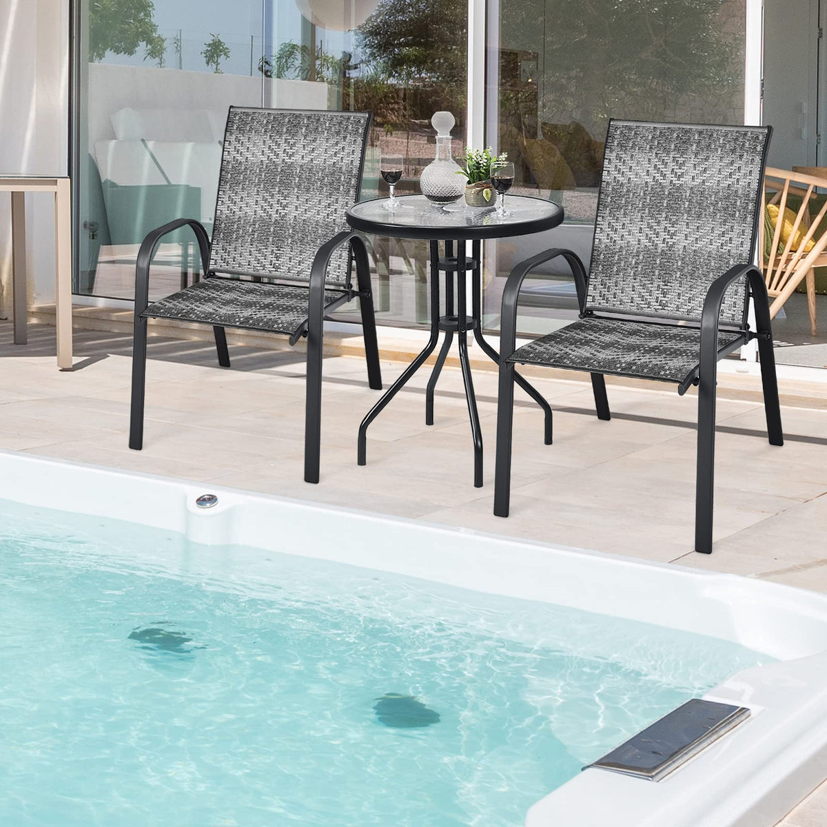 Stackable PE Wicker Patio Arm Chairs Set of 6 C627