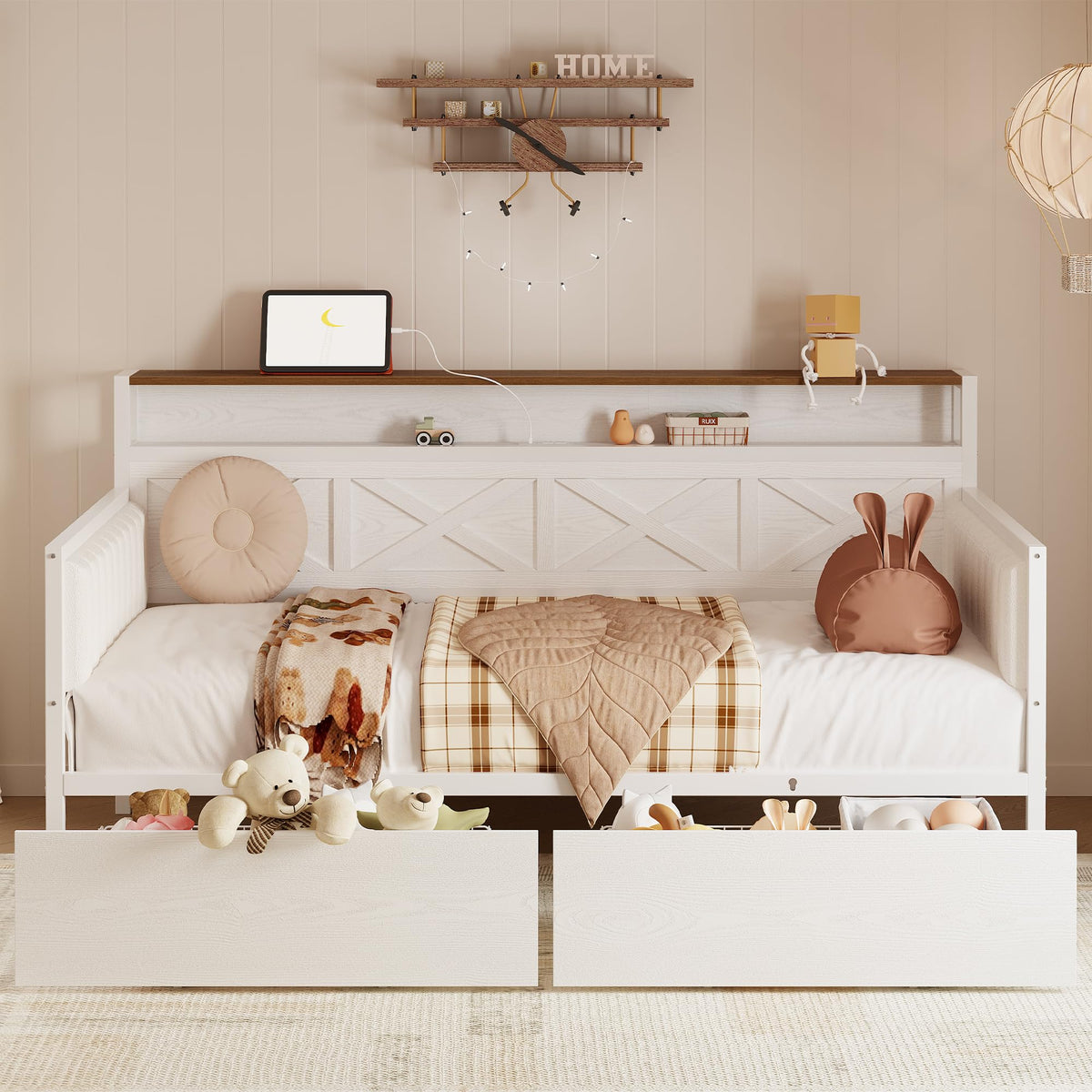 White Twin Daybed with Storage Drawers L556766