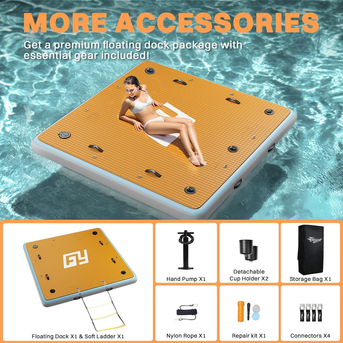 7×7' Inflatable Floating Dock with Ladder I93995