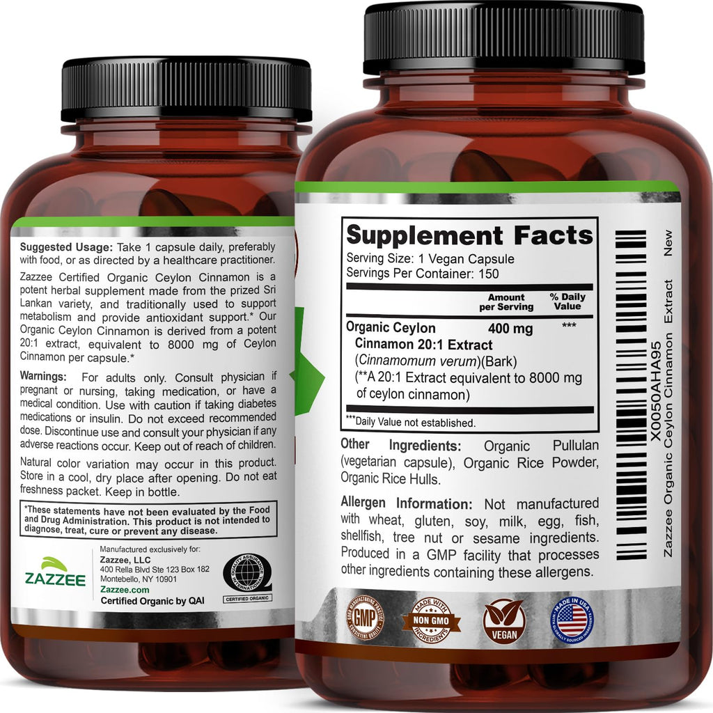USDA Organic Ceylon Cinnamon 20:1 Extract 150 Capsules C378747