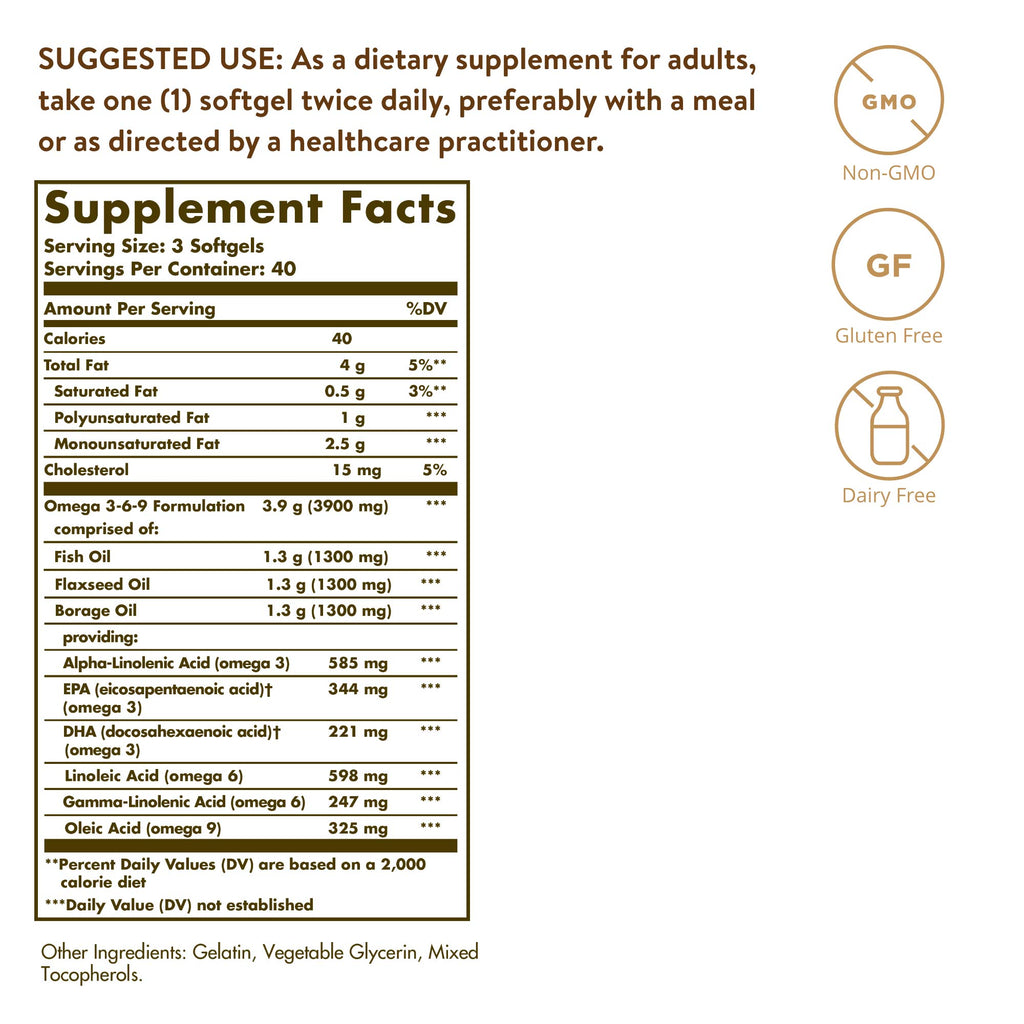 1300 mg Omega 3-6-9 120 Softgels Fish Oil Supplement Q36900