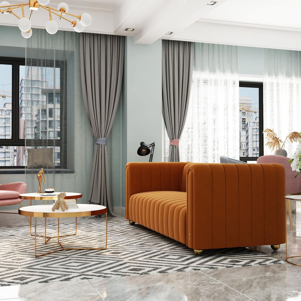 Orange Tufted Velvet Sofa Set B3180