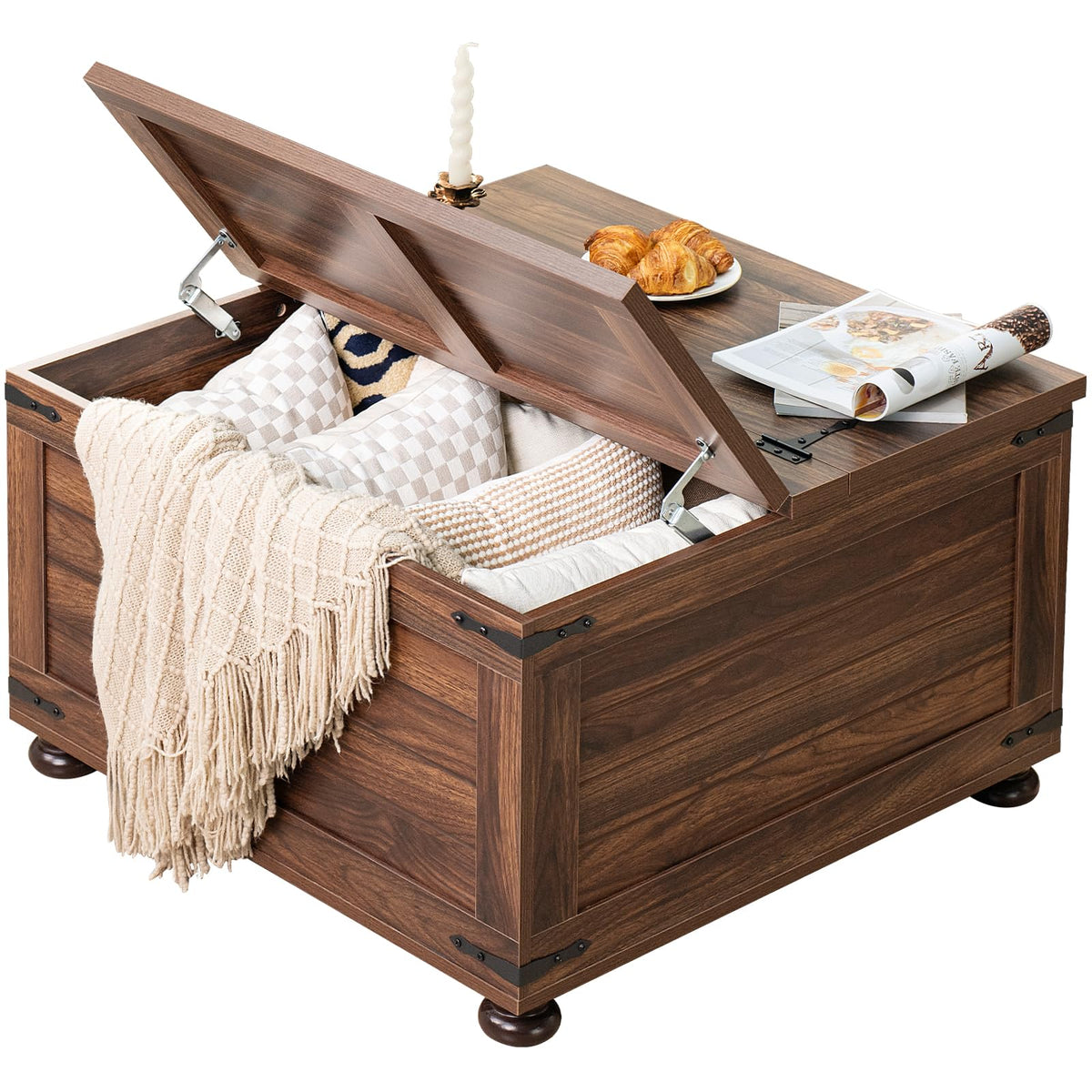 Brown Walnut Coffee Table with Hidden Storage C3163