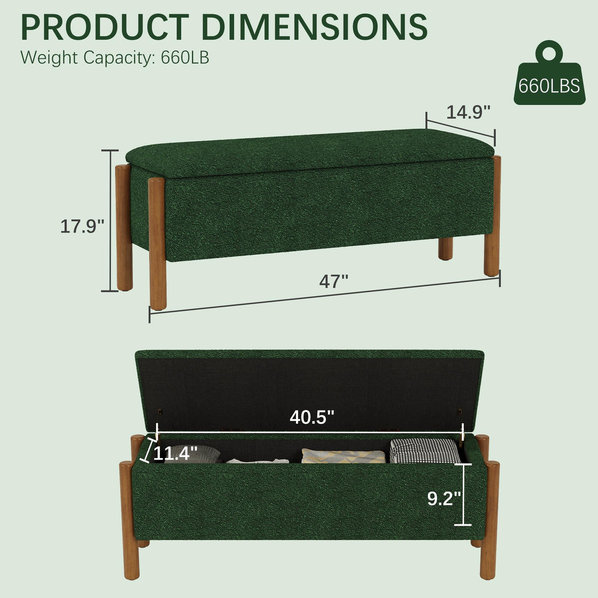 Green Fabric Upholstered Storage Bench I5295