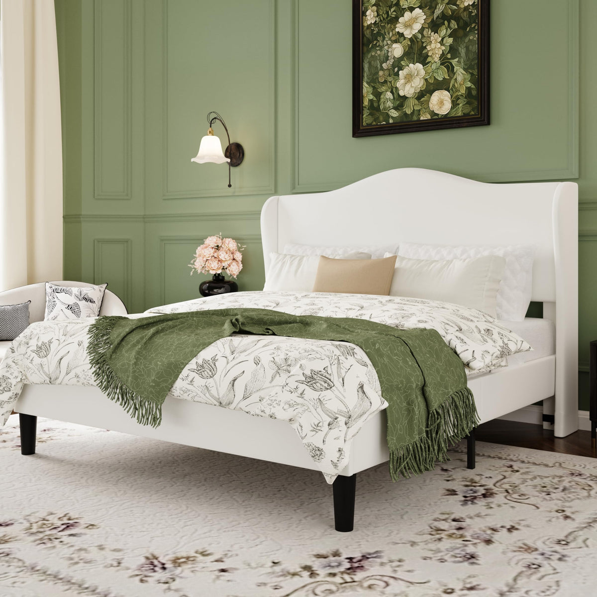 Queen Size Bed Frame with Wingback Headboard P22291