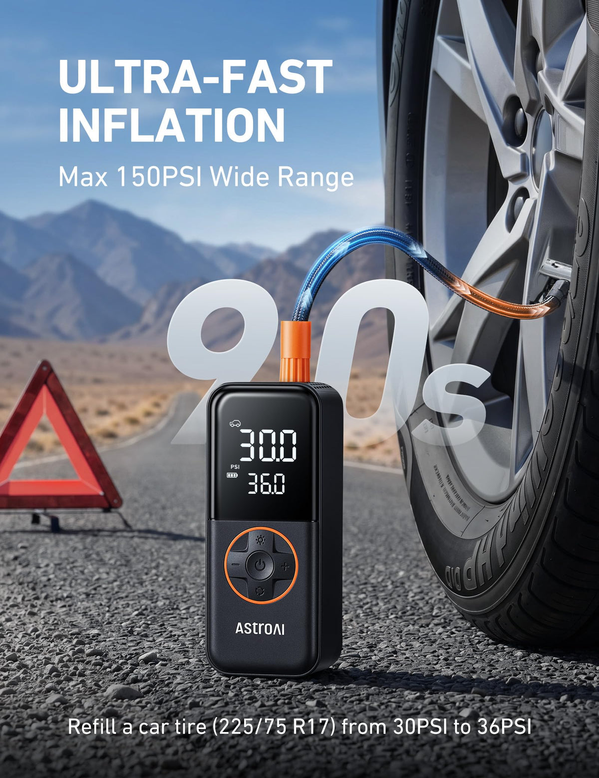 Cordless Portable Air Compressor 150PSI Tire Inflator D2372