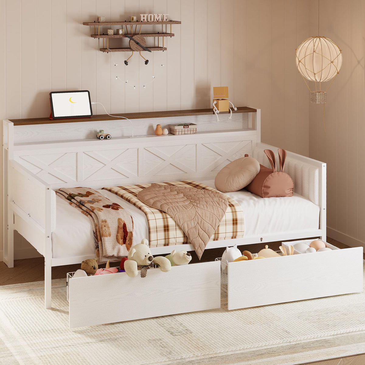 White Twin Daybed with Storage Drawers L556766