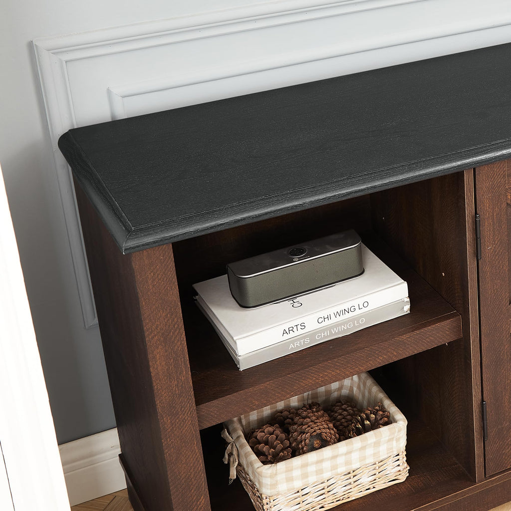 Espresso and Black TV Media Stand with Open Shelves and Closed Cabinets V574455