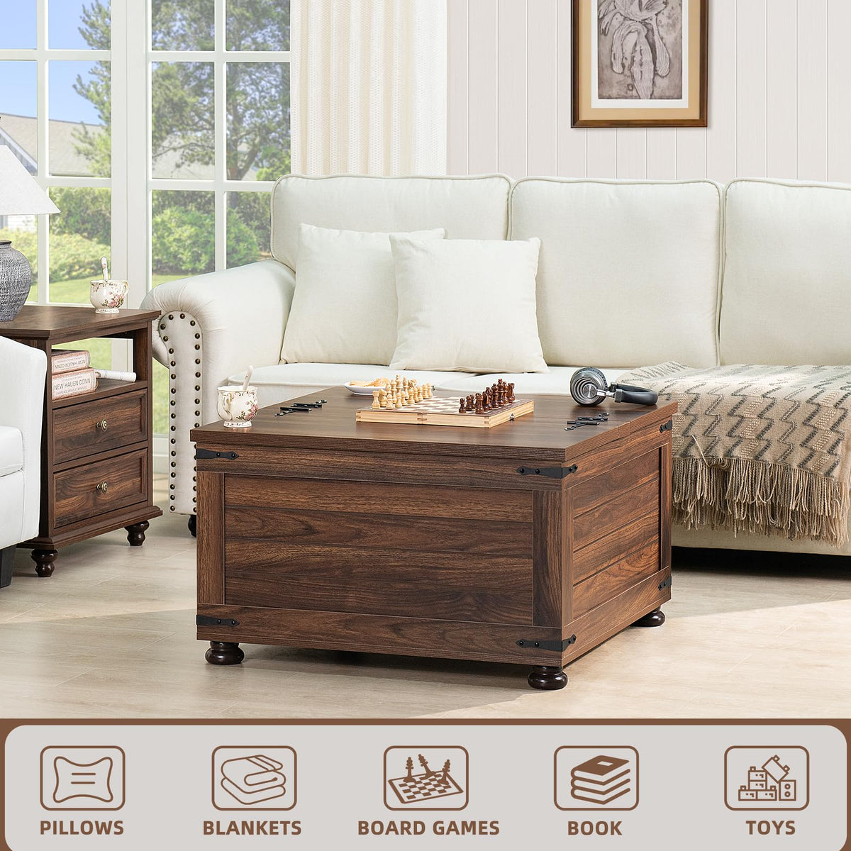 Brown Walnut Coffee Table with Hidden Storage C3163