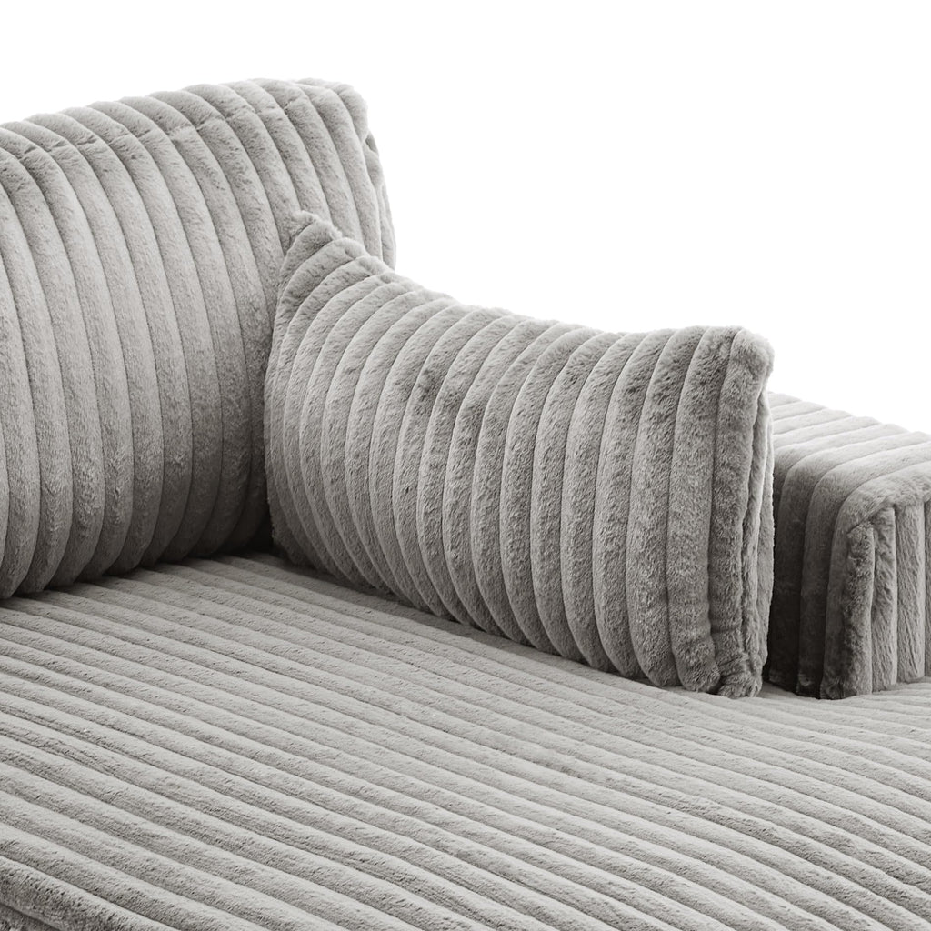 Oversized Faux Fur Upholstered Chaise Lounge Chair with Left Armrest D373460