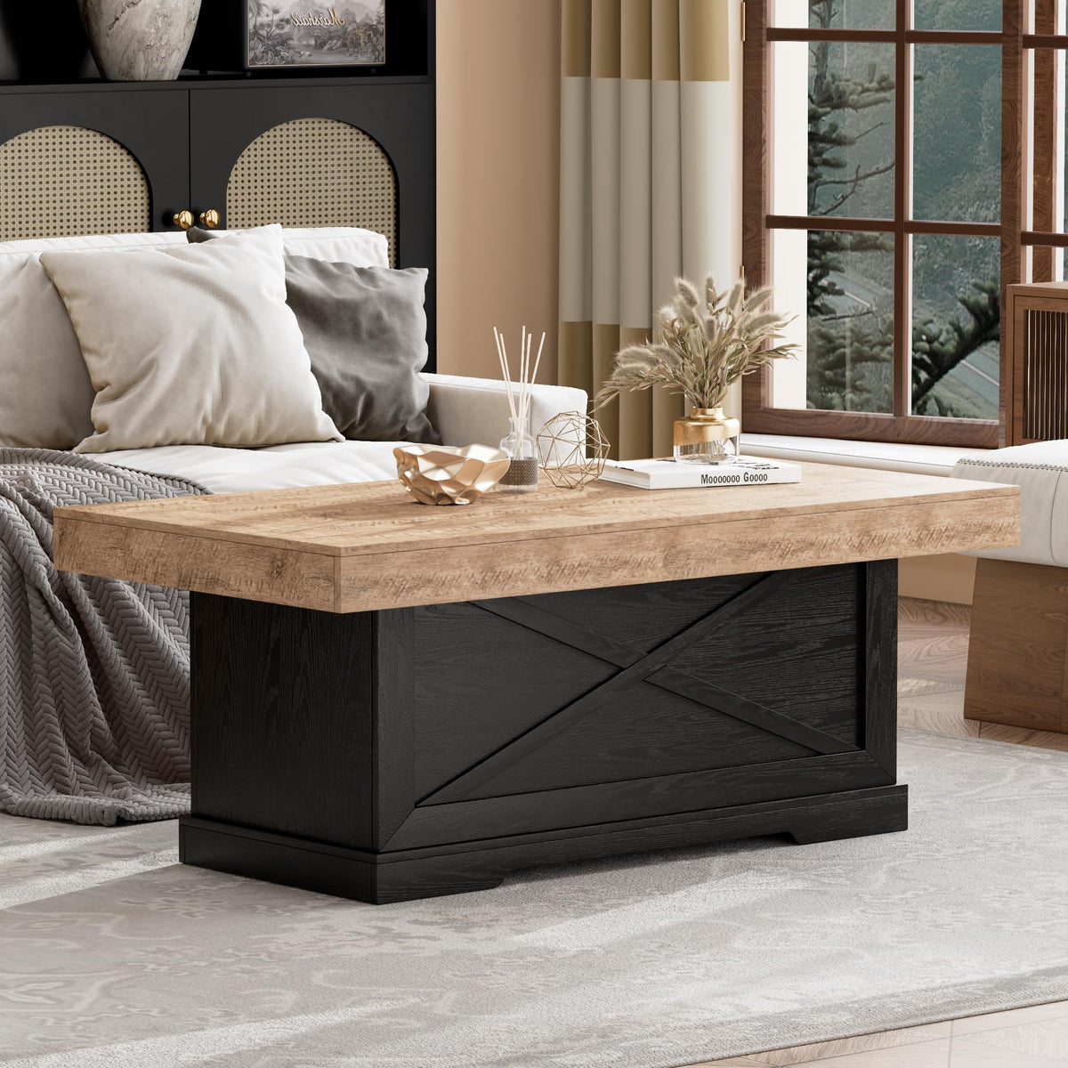 39 in Rustic Coffee Table with X-Design U982