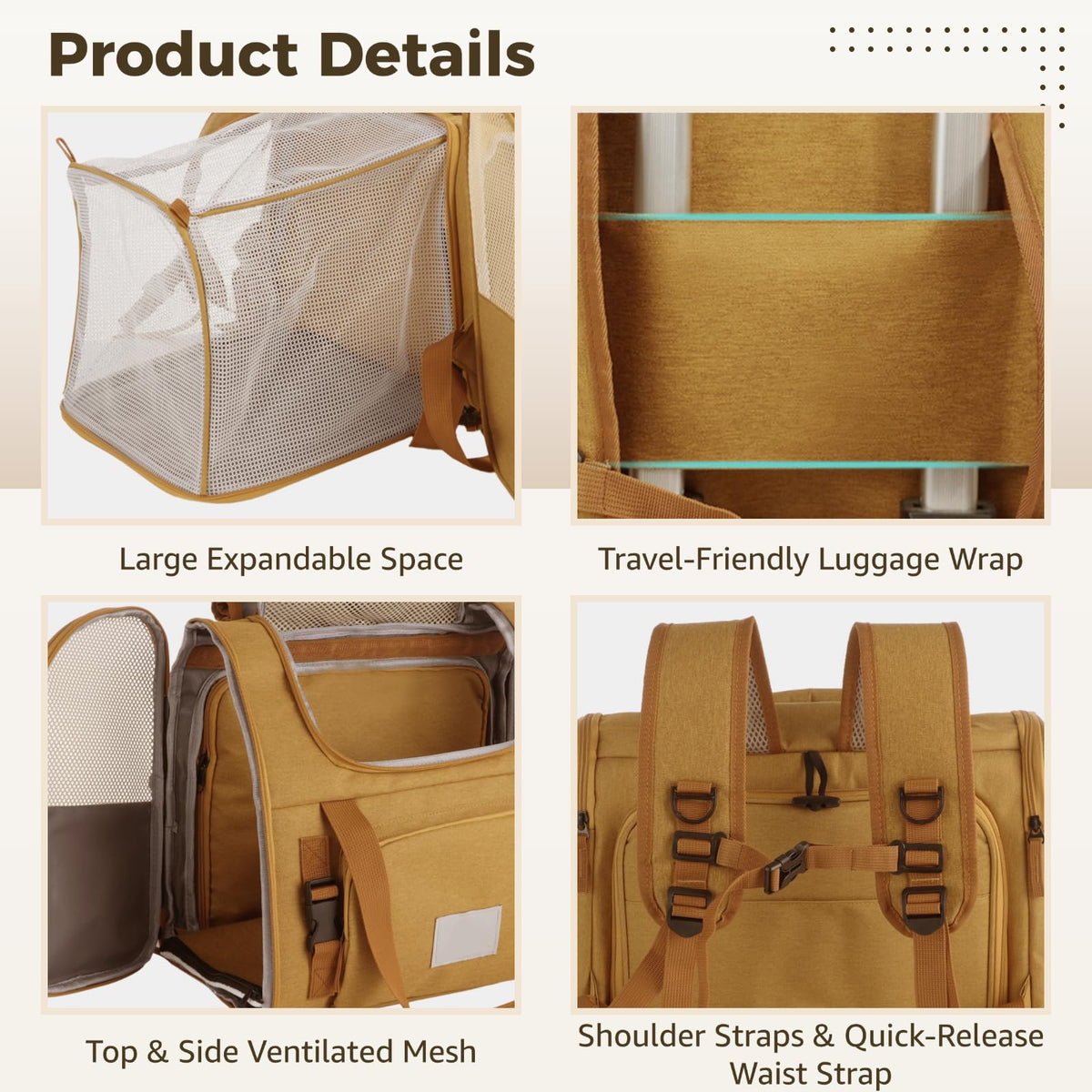 Expandable Pet Backpack Carrier with Ventilated Mesh Top C81836