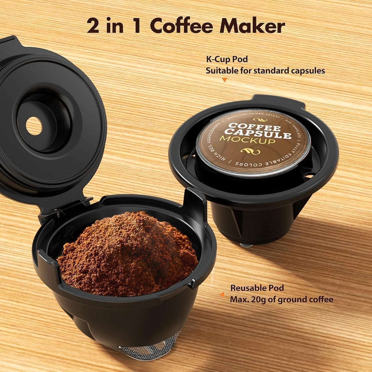 Single Serve Coffee Maker, 2 in 1 for K-Cup & Ground Coffee, Black J10314