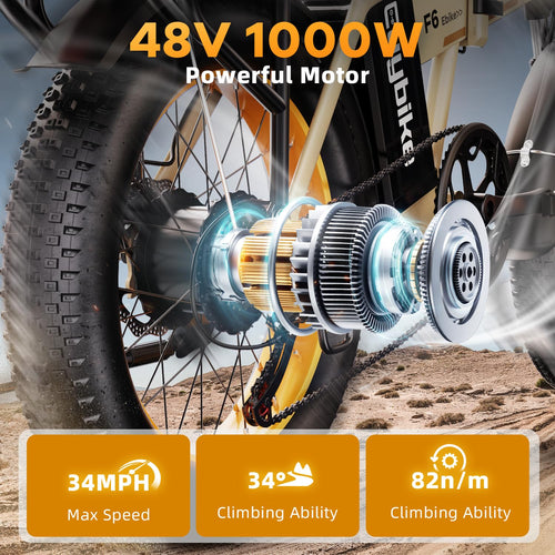 1000W Folding Electric Bike 48V 20AH Removable Battery 20" Fat Tire O495