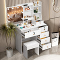 White Vanity Mirror with Lights Desk and Chair 5 Drawers Makeup Table B874