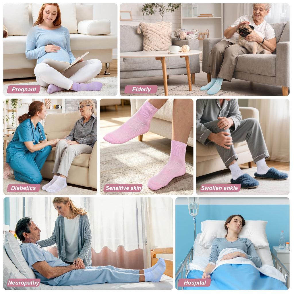 5 Pairs Bamboo Viscose Non-Binding Diabetic Ankle Socks Q5854