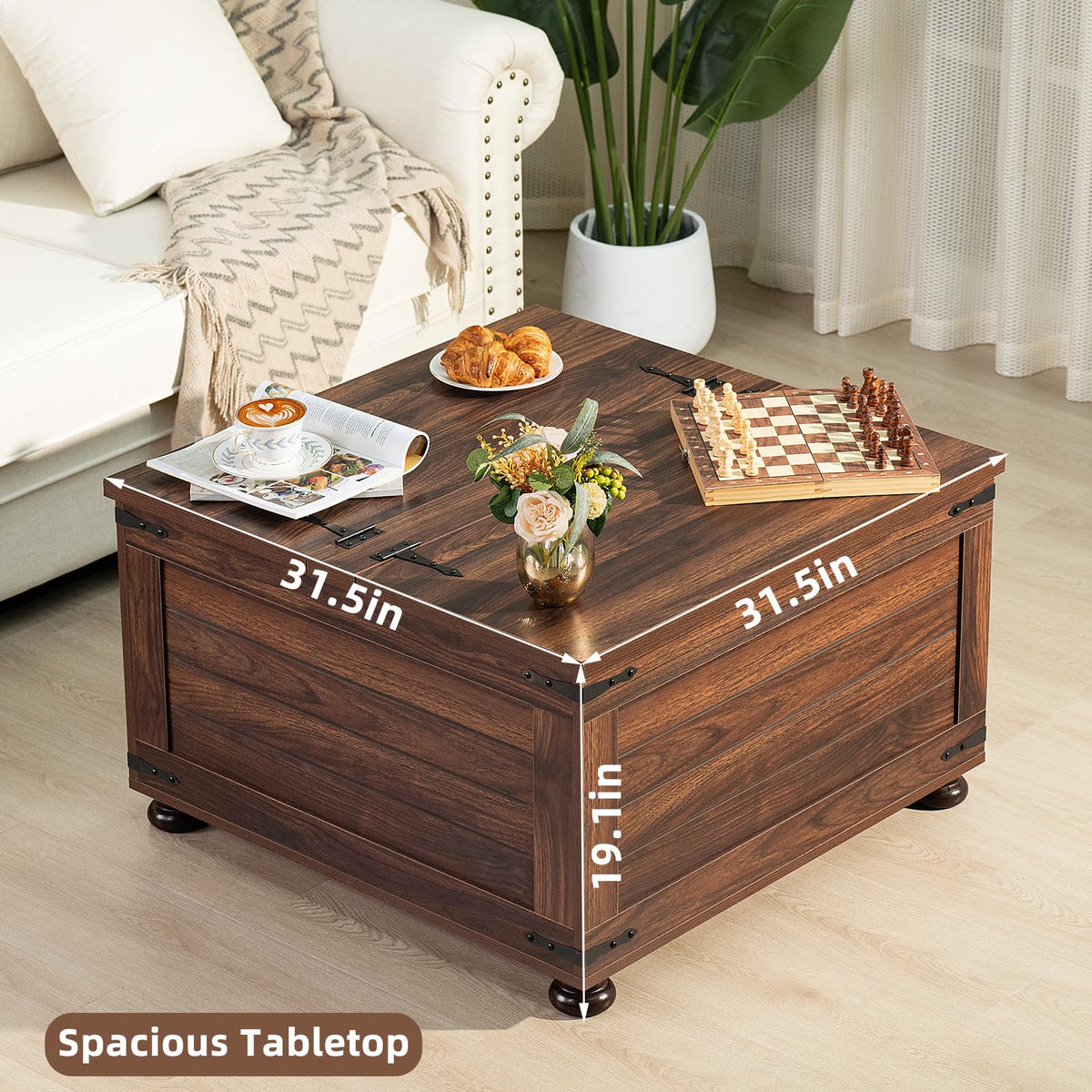 Brown Walnut Coffee Table with Hidden Storage C3163