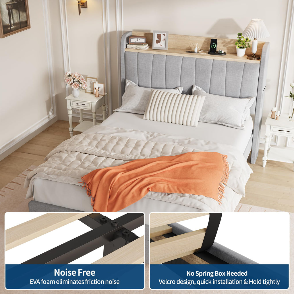 Twin Bed Frame with Storage Headboard and Charging Station G5304